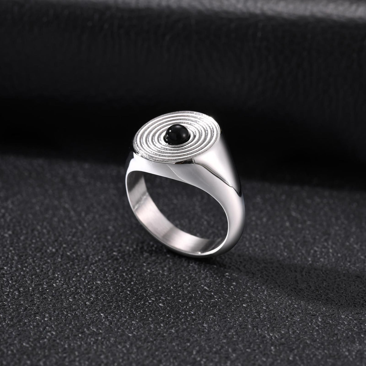 Design Men's Agate Pattern Annual Ring Seal Stainless Steel