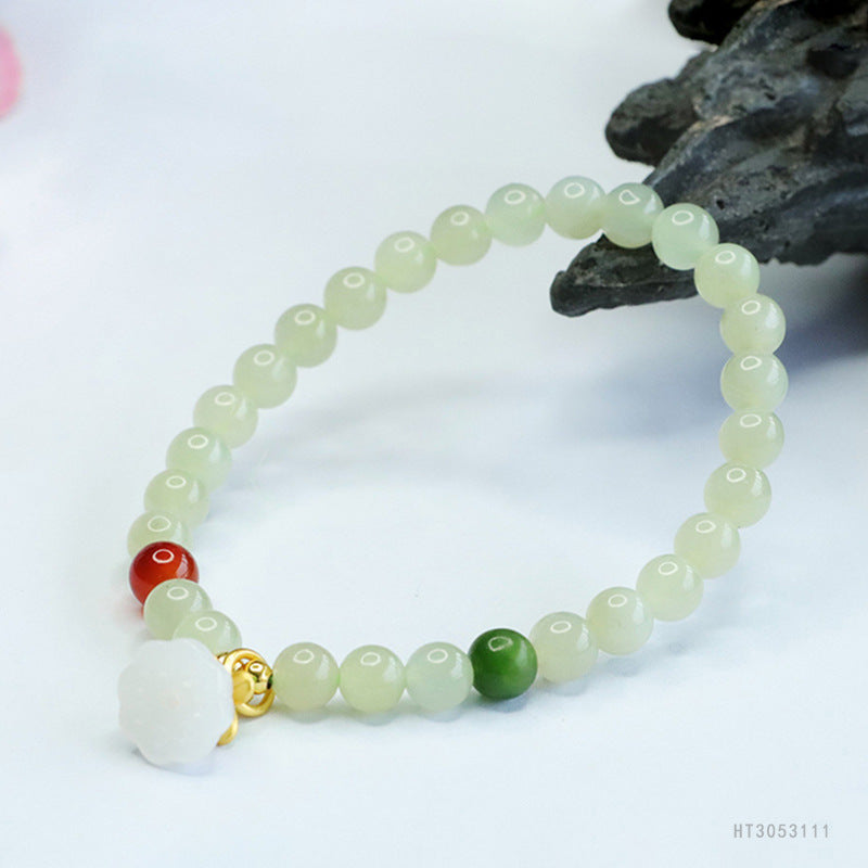 Qingshui Hetian Jade Lotus Charm Bracelet