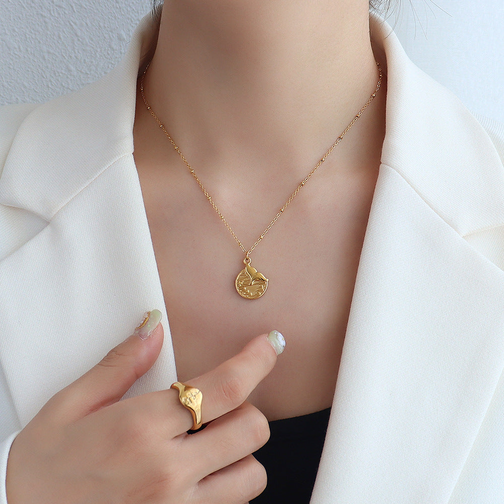 European Mermaid Medallion Pendant Necklace - 18k Gold Plated Titanium Steel Clavicle Chain
