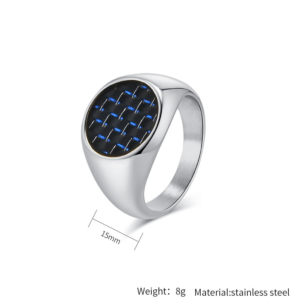 Planderful Carbon Fiber Inlaid Steel Ring For Men With Luxury Geometric Round Design Everyday Genie Collection
