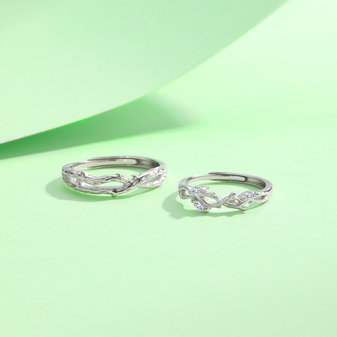 Planderful Everyday Genie S925 Sterling Silver Chain Branch Couple Ring – Light Luxury High Sense Ring Valentine’s Day Gift