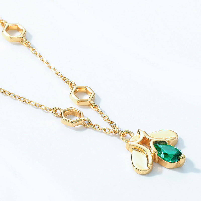 Green Zircon Bee Pendant Honeycomb Sterling Silver Necklace