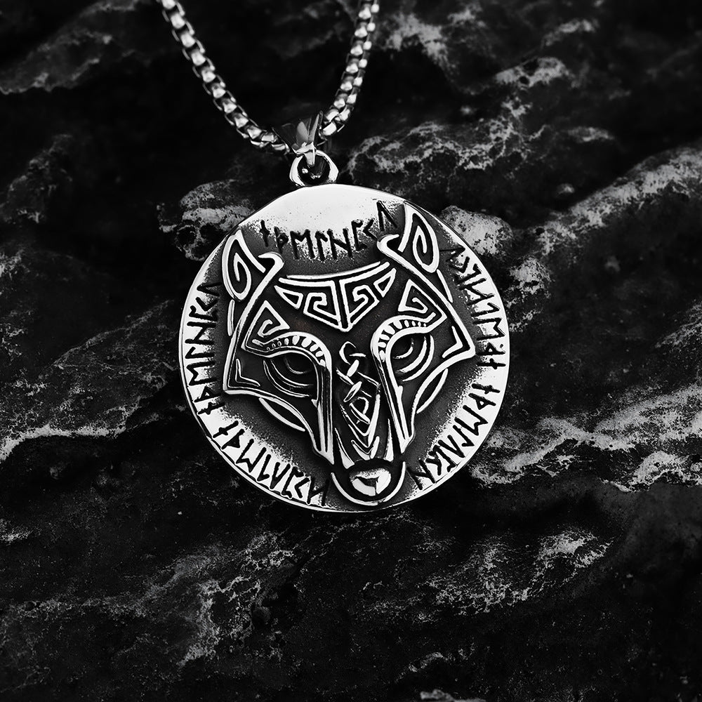 Vintage Nordic Men's Stainless Steel Celtic Wolf Pendant Necklace