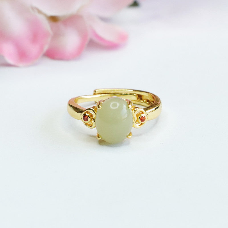 Fortune's Favor Hetian Jade Love Ring in Sterling Silver
