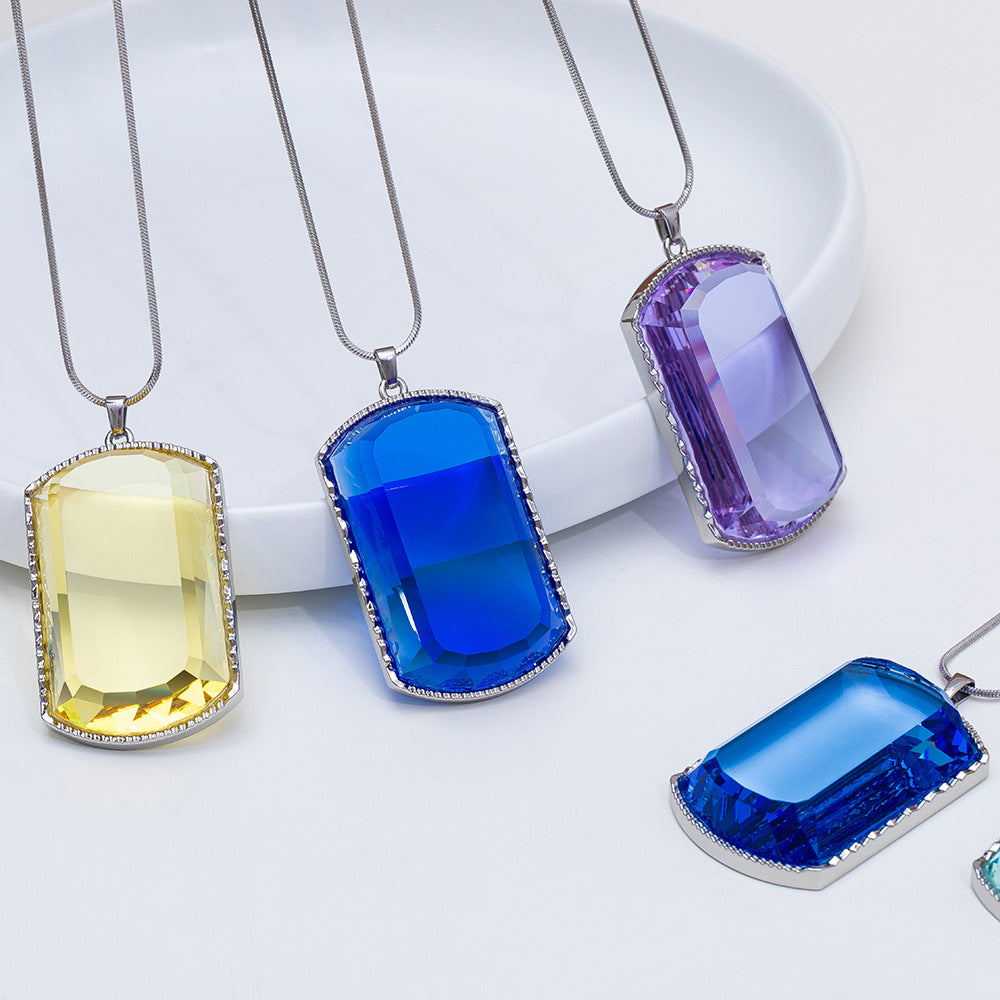 Planderful Colorful Square Crystal Pendant Necklace for Women Sparkling Everyday Genie Collection