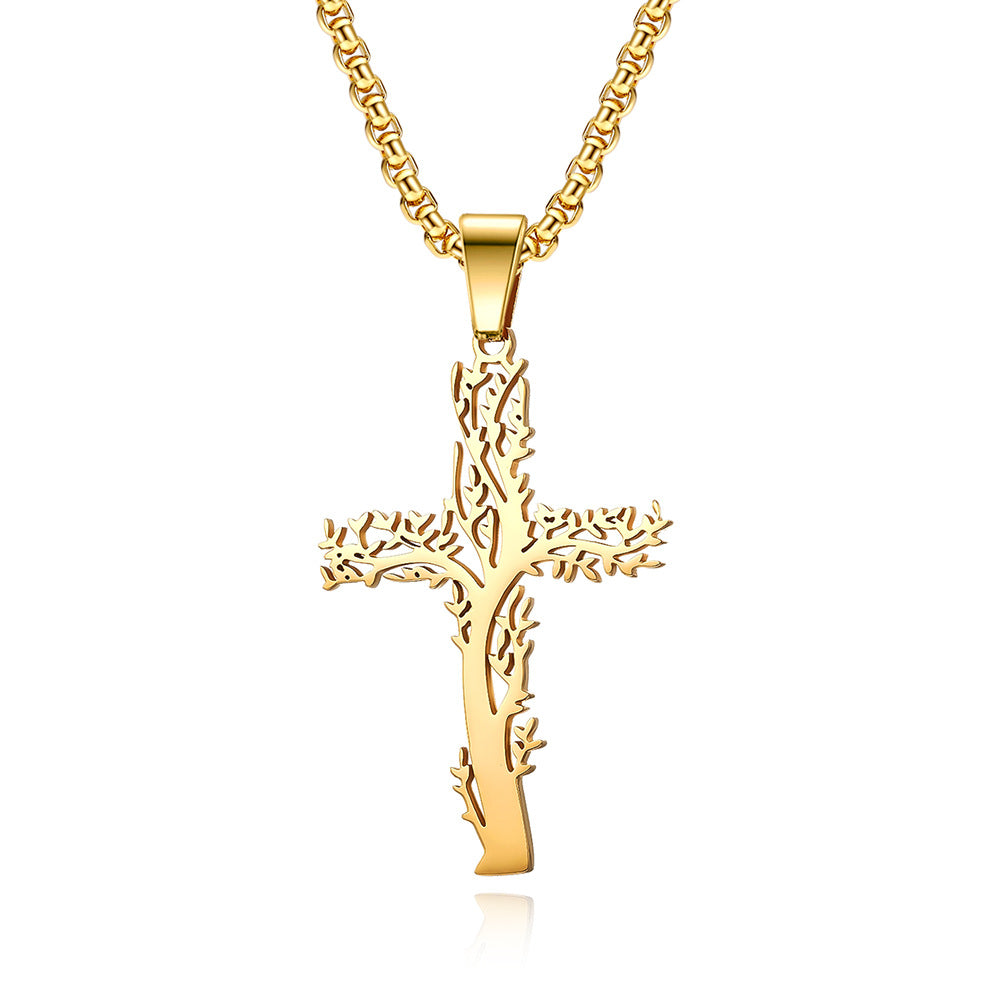 Planderful Titanium Steel Tree Of Life Cross Necklace For Women Everyday Genie Gift