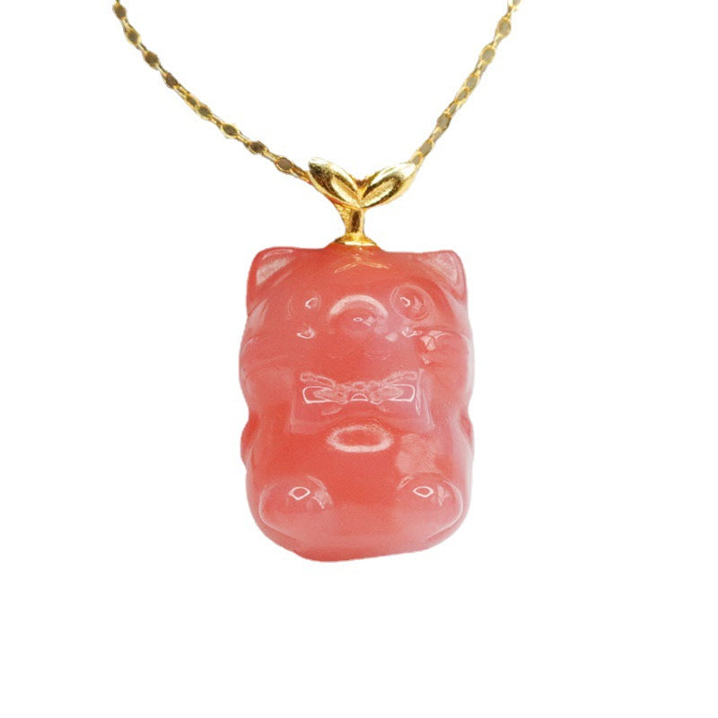 Golden Sterling Silver Pendant Necklace with Natural Agate Panda Accent