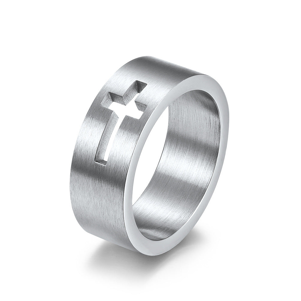 Cross-Border European and American Style Hollow Titanium Steel Cross Couple Ring