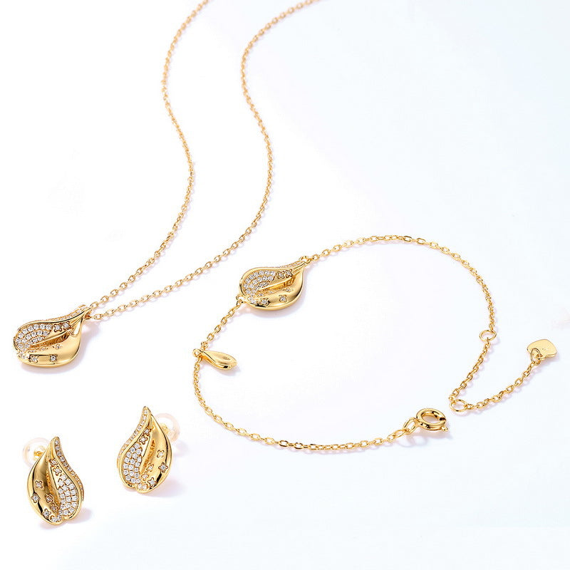 White Zircon Cherry Blossom Petal Sterling Silver Pendant