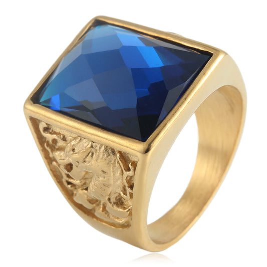 Planderful Dragon Ring Stainless Steel Unisex Square Stone Retro Punk Statement Jewelry For Men Women