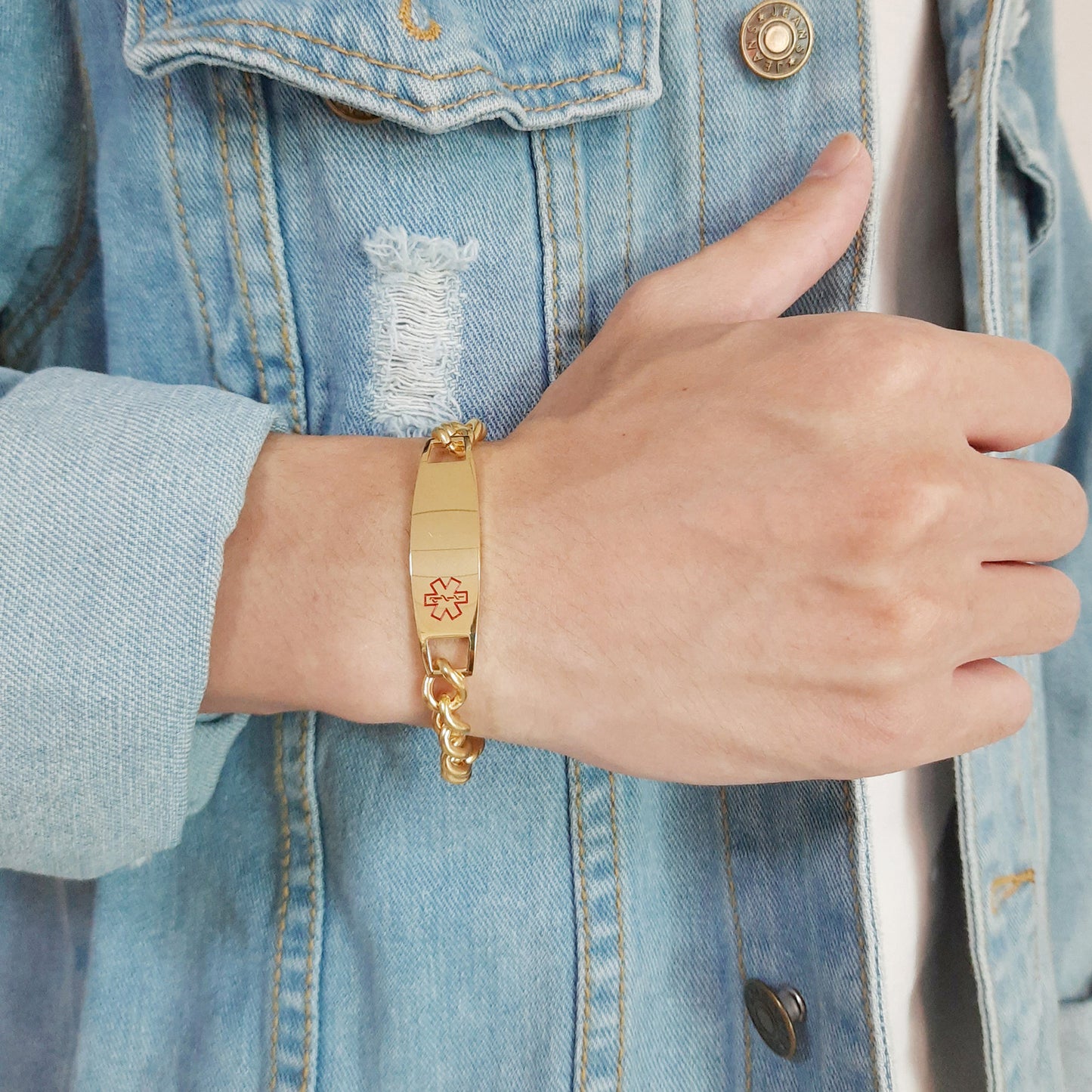 Foreign Trade European And American Jewelry 21.5CM Stainless Steel Medical Logo Curved Bracelet