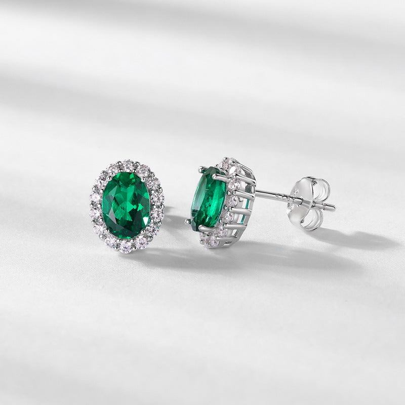 S925 Sterling Silver Lab-Grown Gemstone Oval Stud Earrings