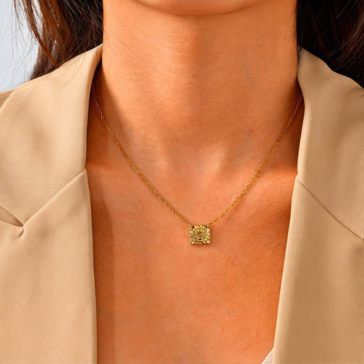 Hot Selling Stainless Steel St. Benedict Square Pendant Necklace Gold