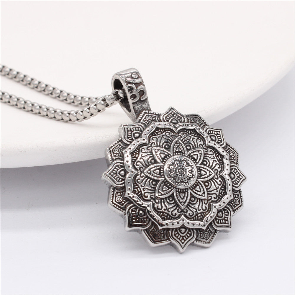 Retro Chinese Wind Lotus Amulet Pendant Titanium Steel Unisex Protection Planderful Gift For Men And Women