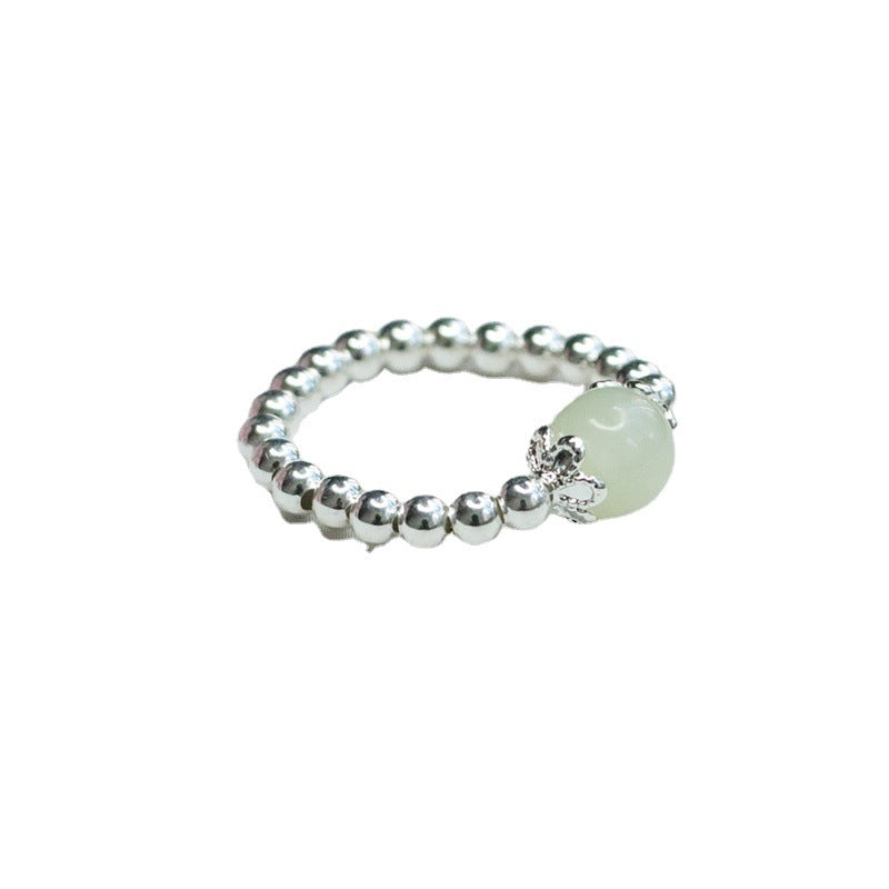 925 Sterling Silver White Hetian Jade Ring