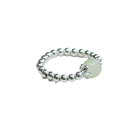 925 Sterling Silver White Hetian Jade Ring