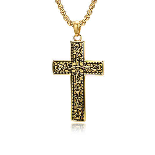 Steel Necklace – Vintage Gothic Cross Pendant For Men Streetwear Everyday Jewelry Statement