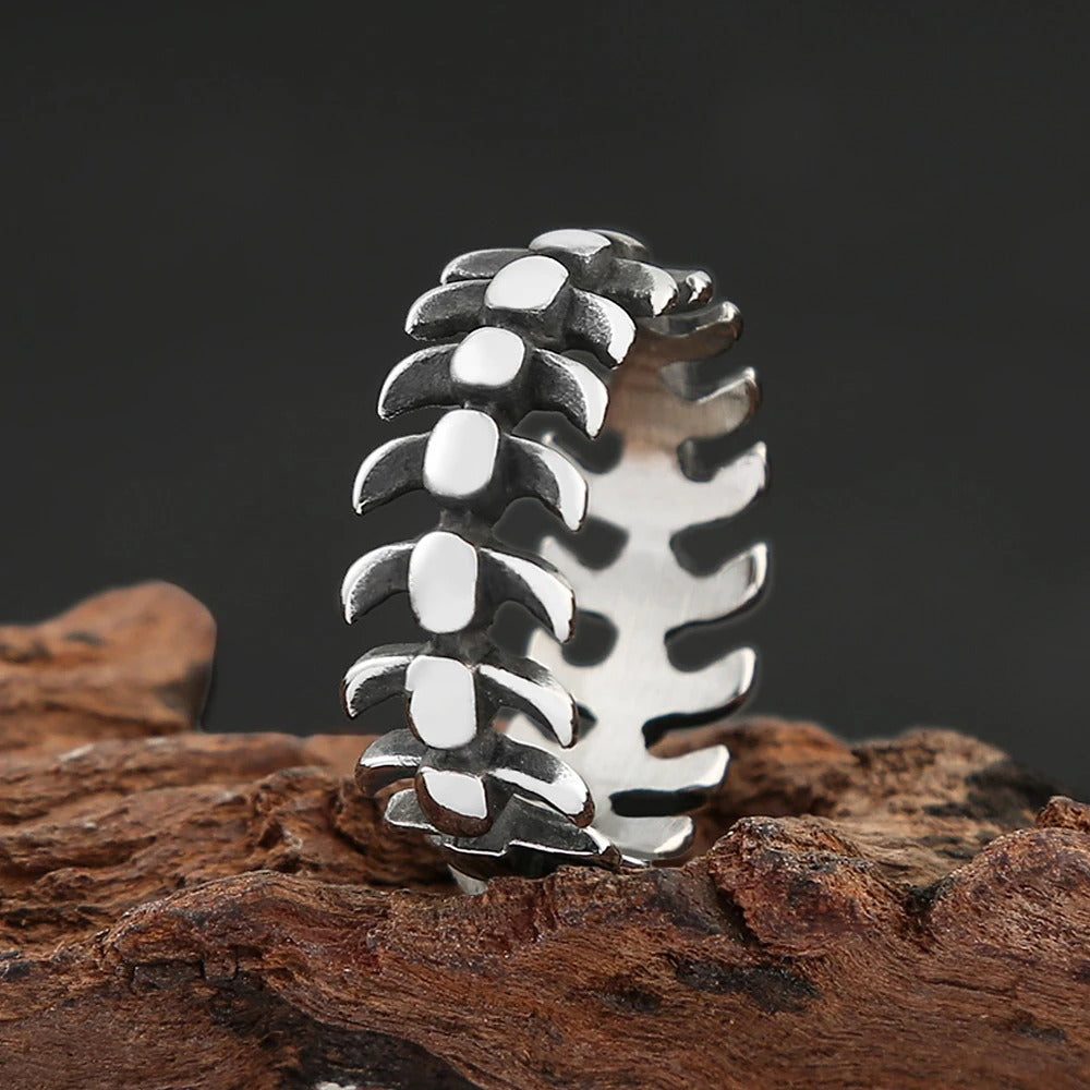 Planderful Viking Skull Ring Titanium Steel For Men Bold Fishbone Retro Trendy Jewelry