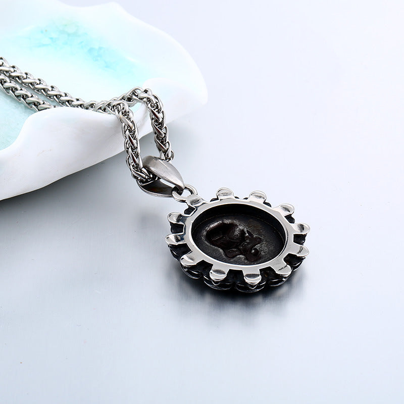 Men's Retro Punk Skull Pendant with Roman Numerals in Titanium Steel - European and American Style Jewelry