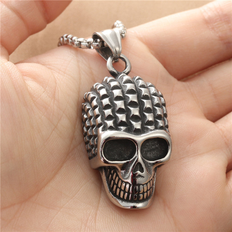 Punk-Inspired Titanium Steel Skull Pendant Necklace for Men - Retro Trendy Design