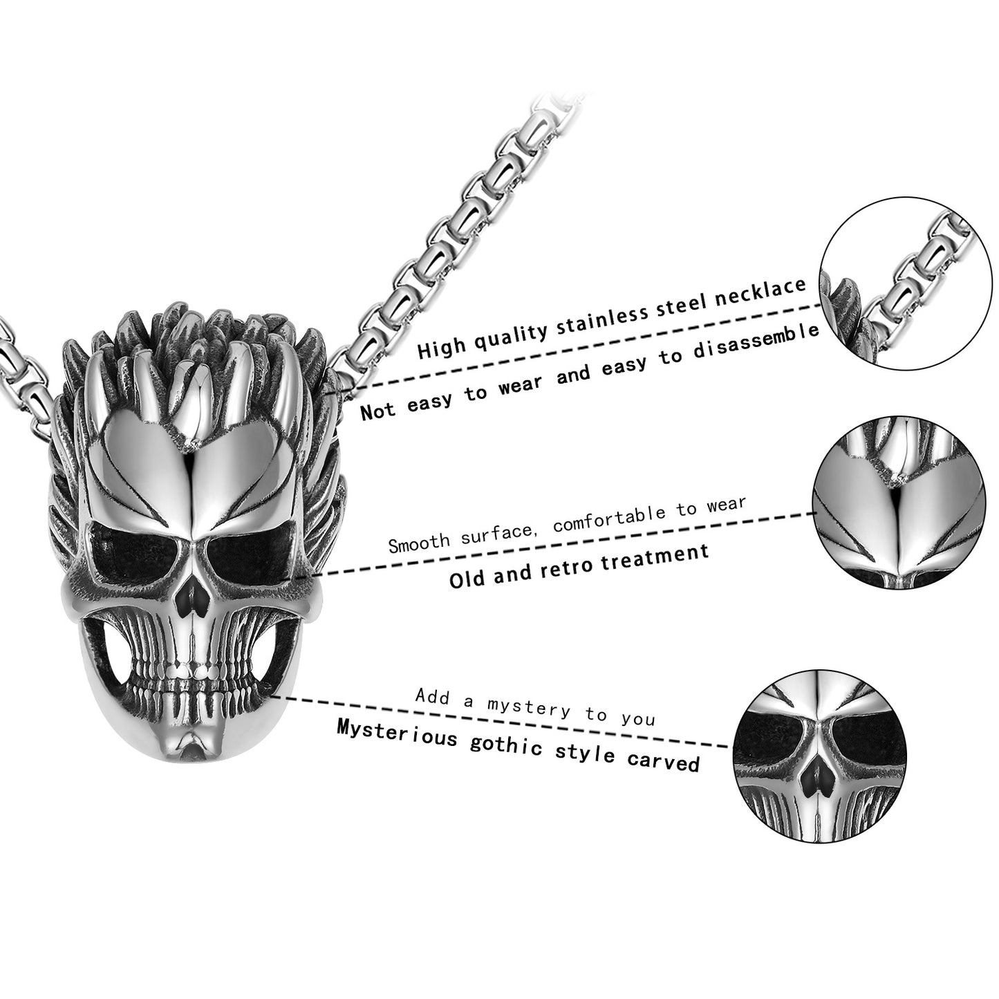 Titanium Steel Necklace - Statement Skull Pendant