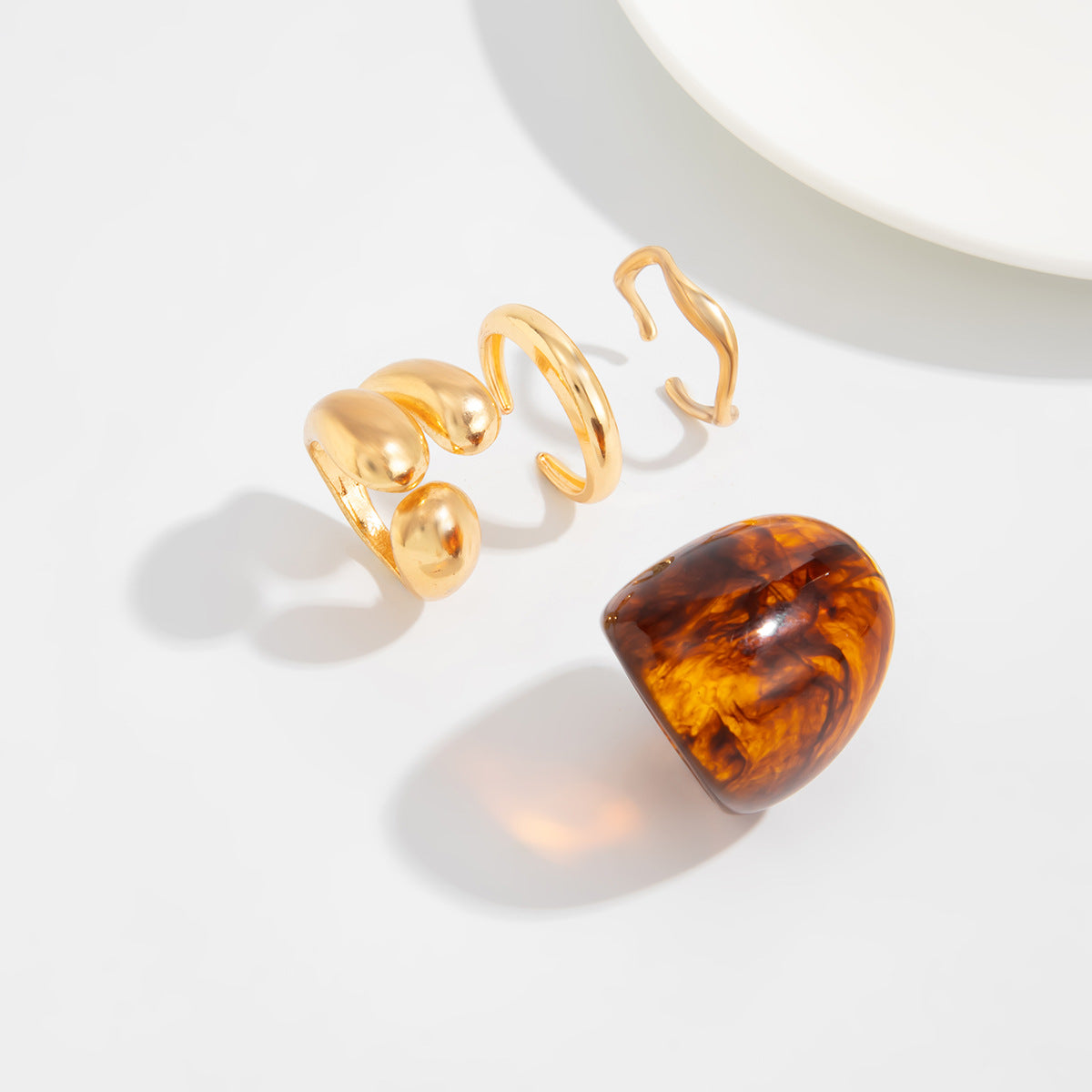 Planderful Geometric Landscape Ring Set With Resin Inlay Vienna Verve Collection Statement Jewelry For Women