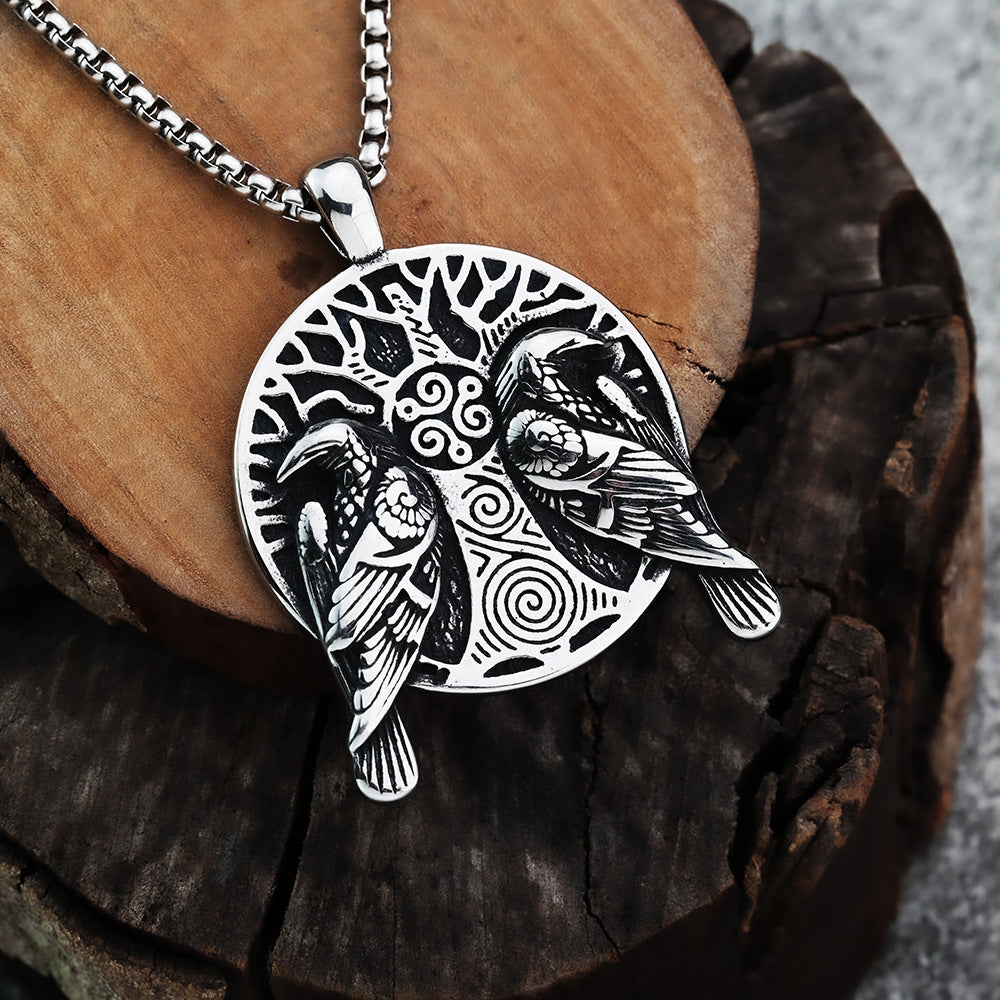 Cross-Border Nordic Mythology Double Crow Pendant Necklace