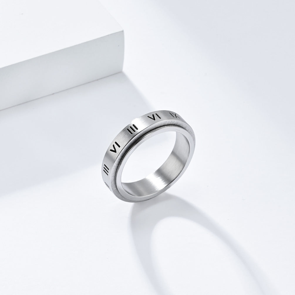 Cross-Border Roman Numerals Titanium Steel Ring for Women and Men