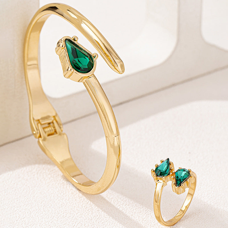 Versatile Emerald Zircon Metal Circle Jewelry Set for Women