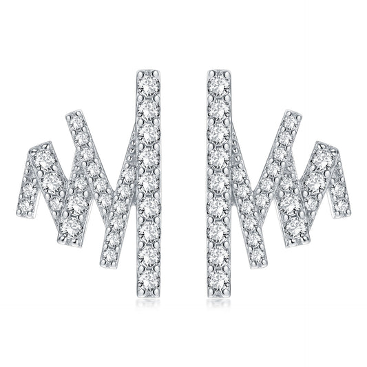 Zircon Geometrically Irregular Waves Sterling Silver Stud Earrings