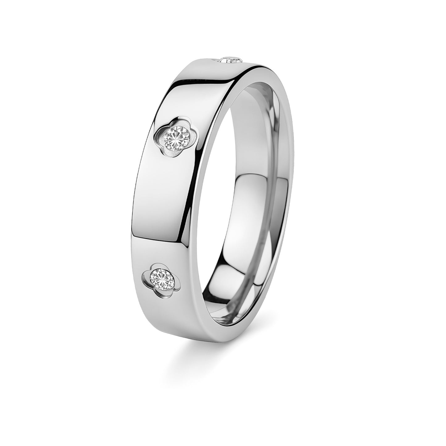 Planderful Four Leaf Clover Zircon Ring For Couples Unisex Stainless Steel Durable Design Elegant Gift