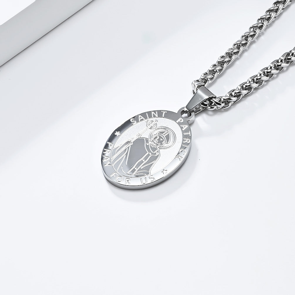 Patron Saint Archangel Oval Medal Pendant Titanium Steel Unisex Necklace By Planderful Everyday Genie Protection Gift
