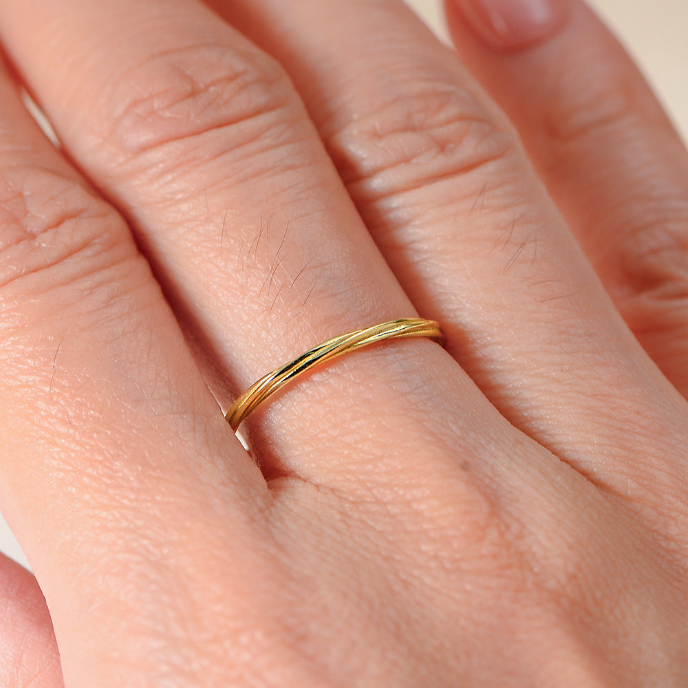 S925 Sterling Silver Plain Circle Geometric Line Winding Ring Cold Wind Ring Jewelry