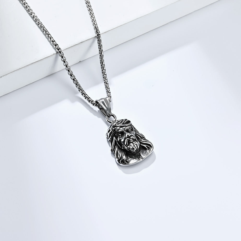 Cross-Border European and American Portrait Titanium Steel Necklace for Men