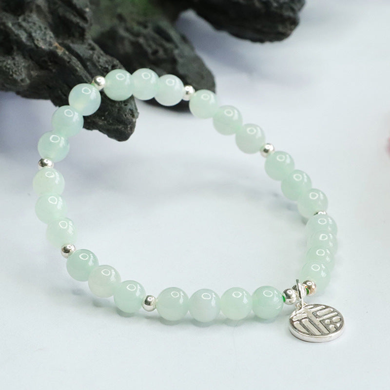Jadeite Round Bead & Fu Plaque Bracelet