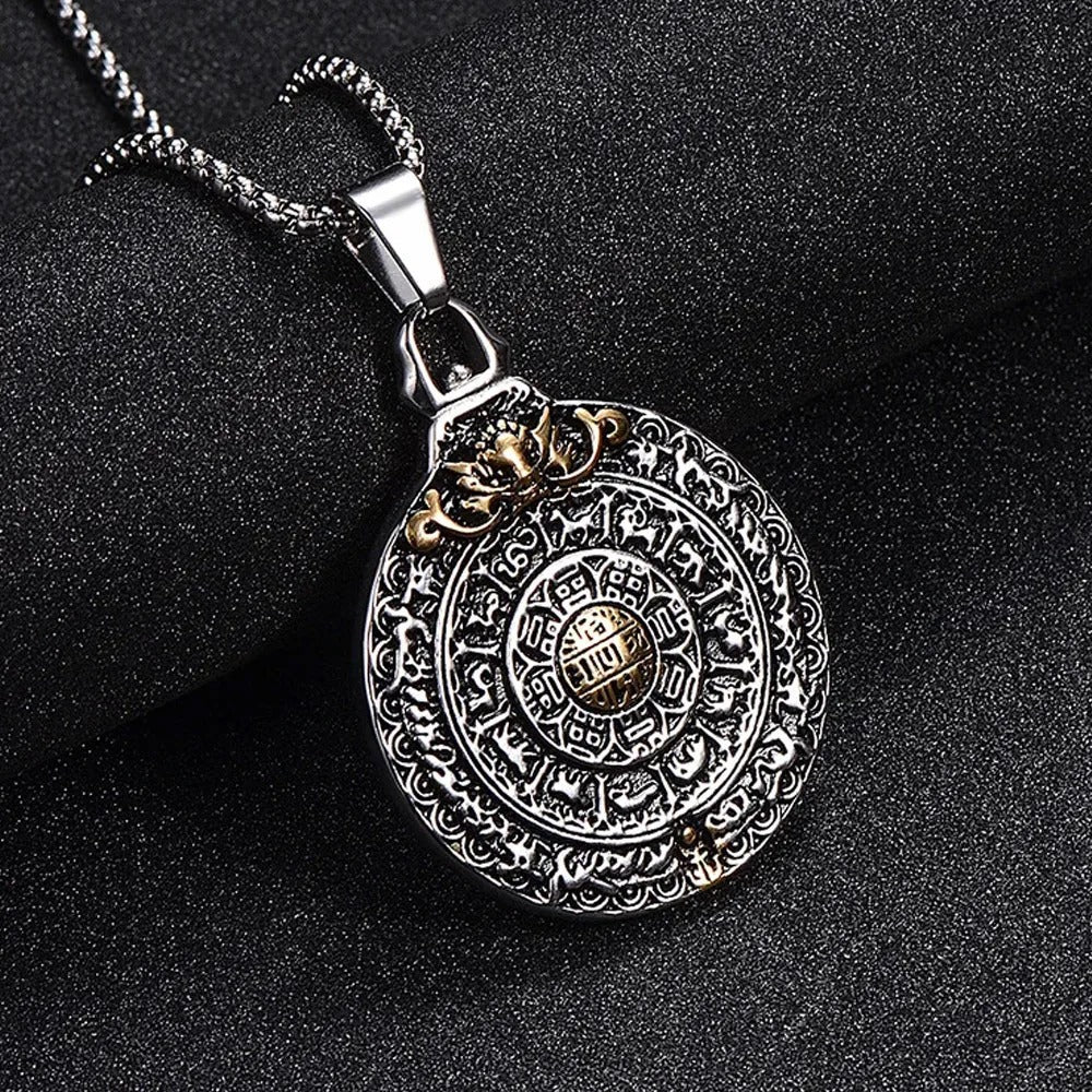 Jiugong Bagua Stainless Steel Men's Pendant Necklace