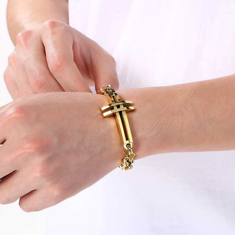 Hip-Hop Hand-Spliced – Niche Double-Layer Hollow Cross Rhombus Chain – Titanium Steel Bracelet