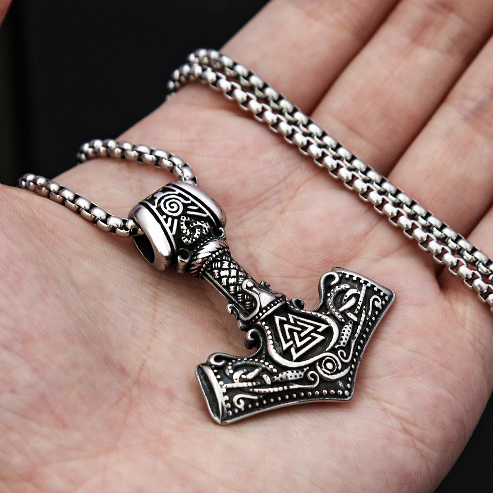 European And American Style Men's Fashion Stainless Steel Necklace Jewelry Viking Quake Odin Triangle Rune Pendant
