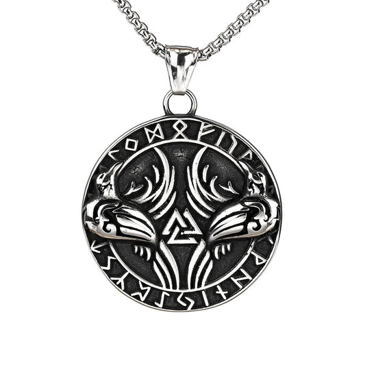 Nordic Viking Runavin Men's Pendant Stainless Steel Raven Necklace