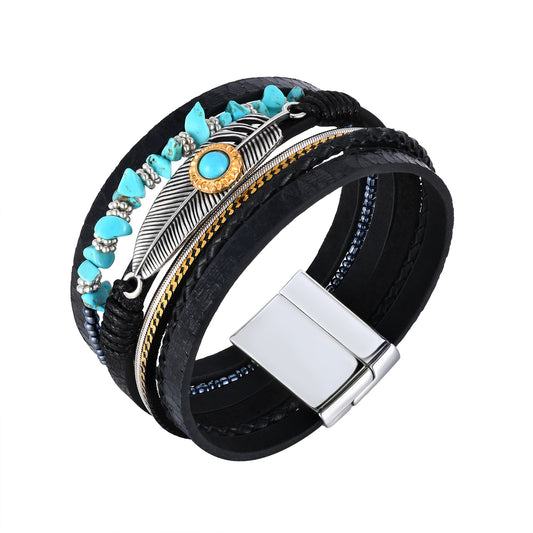 Planderful Durable Feather Turquoise Alloy Bracelet For Men