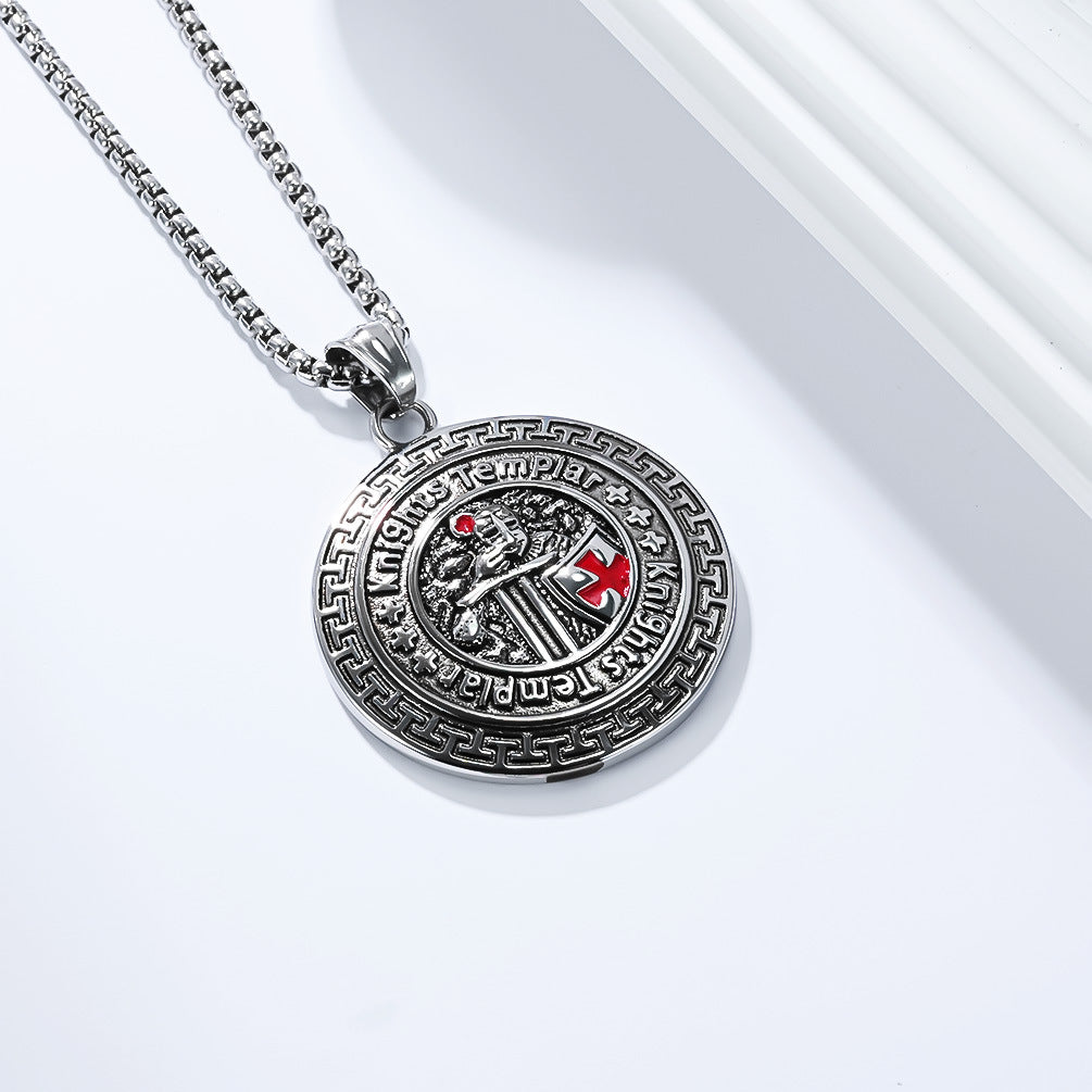 Planderful Knights Templar Shield Necklace For Men Titanium Steel Pendant Retro Literary Jewelry