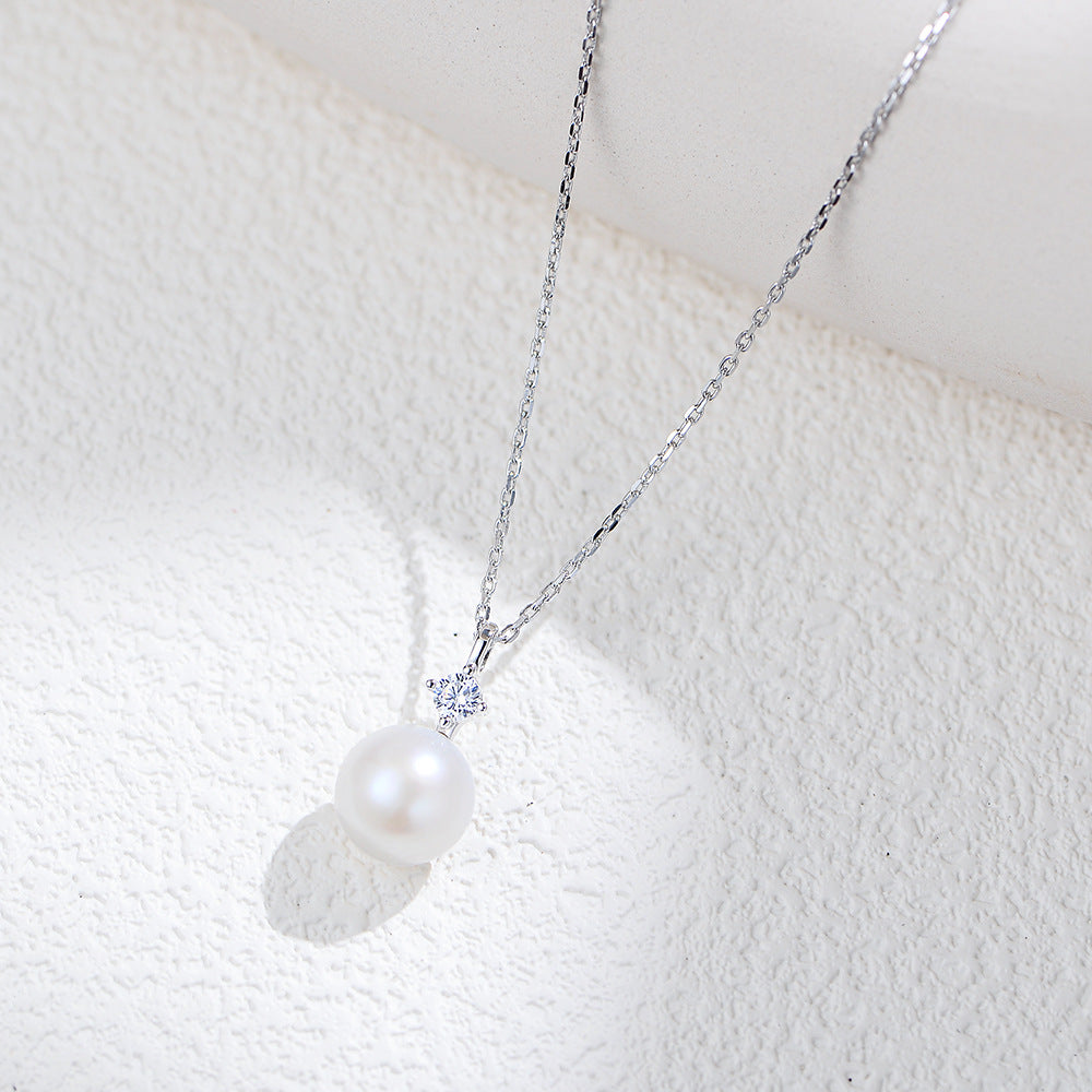 Planderful Shop S925 Sterling Silver Pearl Zircon Necklace For Women Collarbone Length Luxurious Jewelry