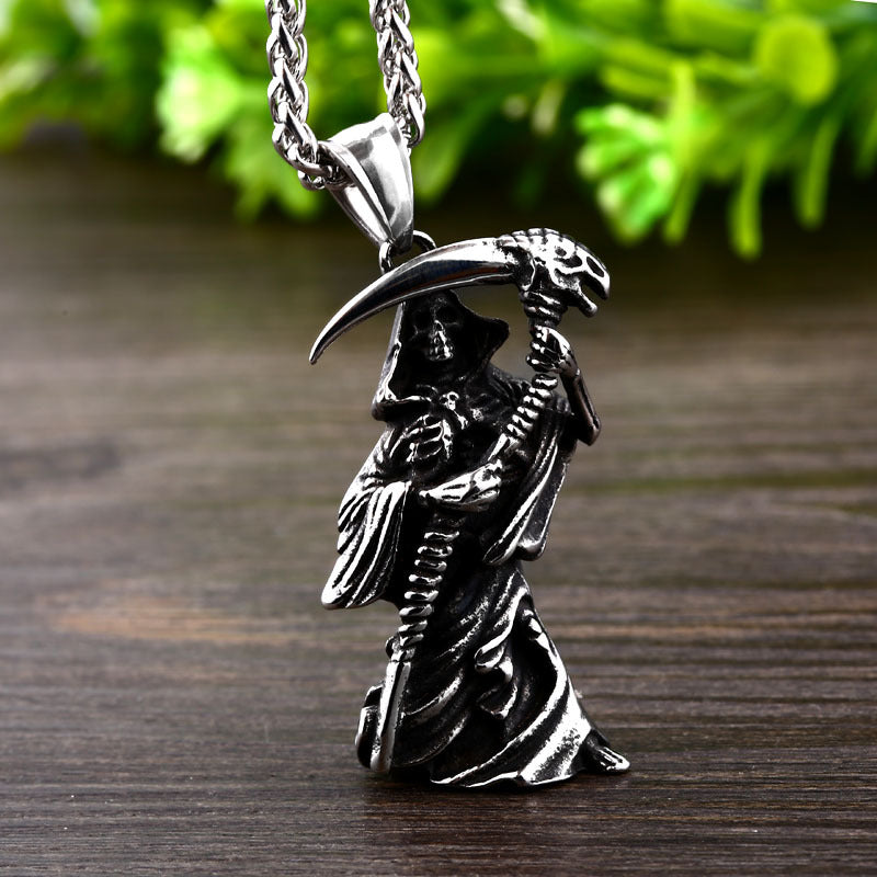 Men's Titanium Steel Pendant – Punk Skull Pendant – Stainless Steel Sickle Pendant. Necklace