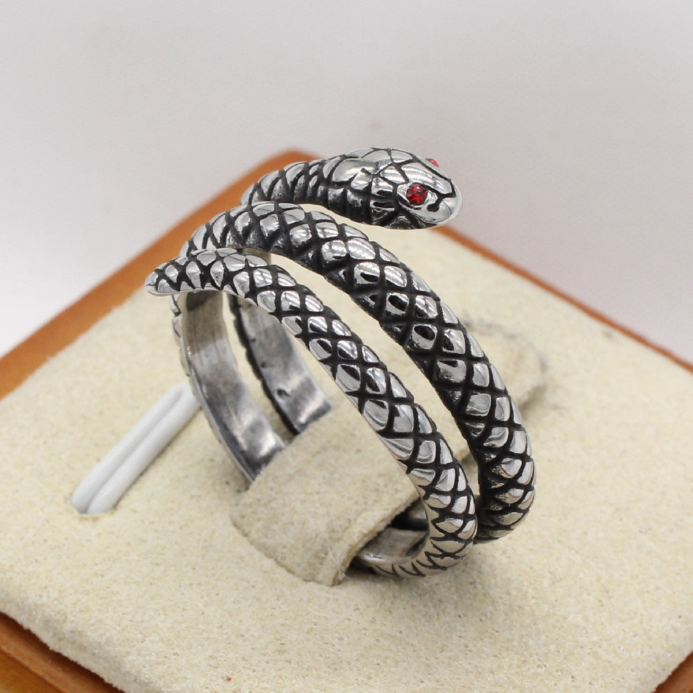 Planderful Titanium Steel Snake Ring For Men Unisex Retro Bold Statement Jewelry