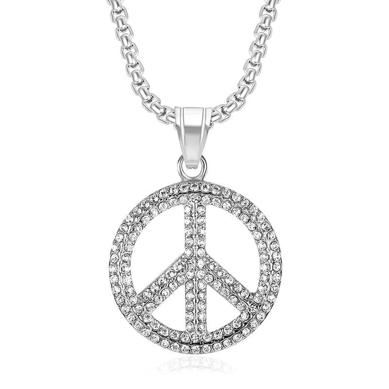 Steel Necklace - Statement Peace Sign Pendant