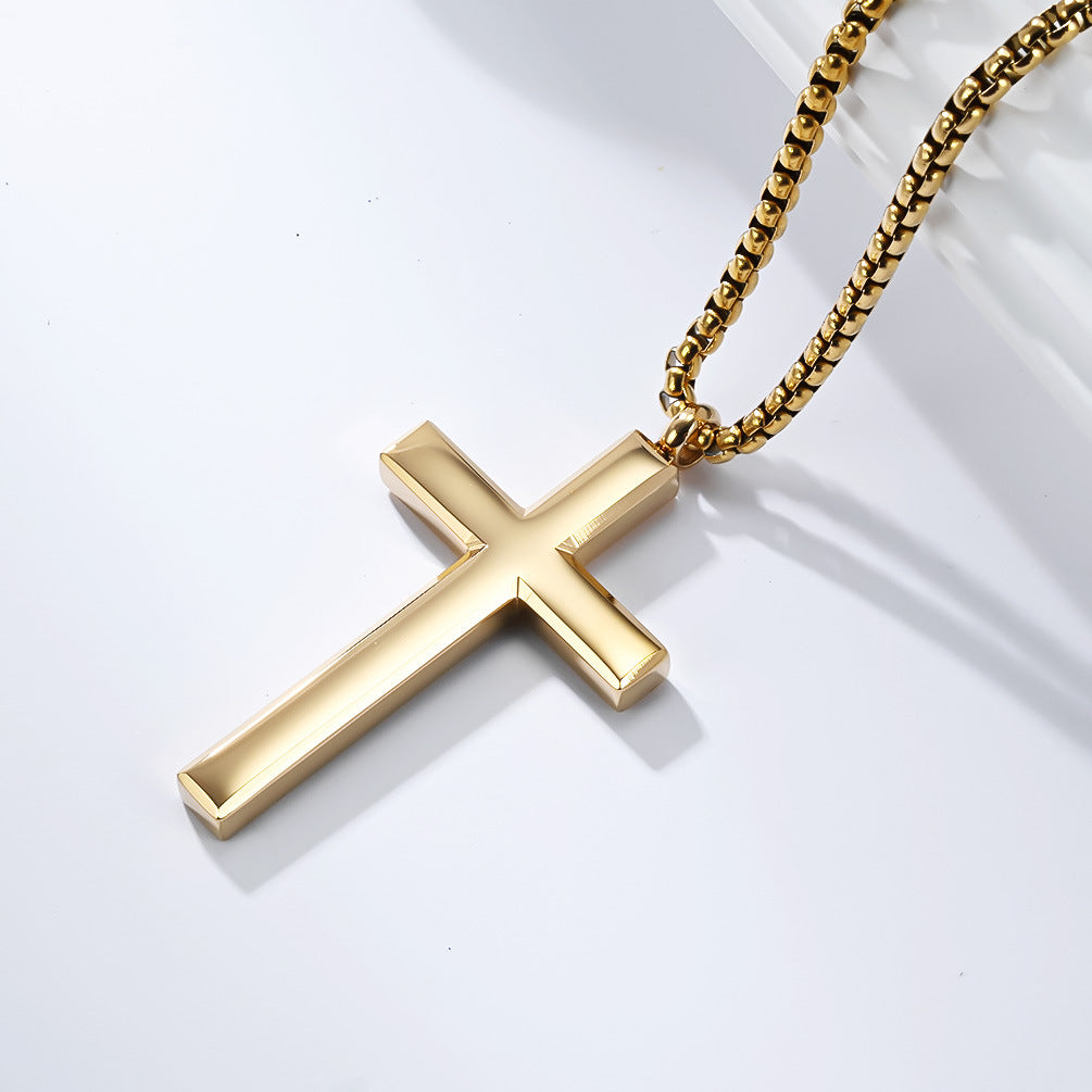 Planderful Titanium Cross Pendant Necklace Unisex Glossy Non Fading Jewelry For Everyday Wear
