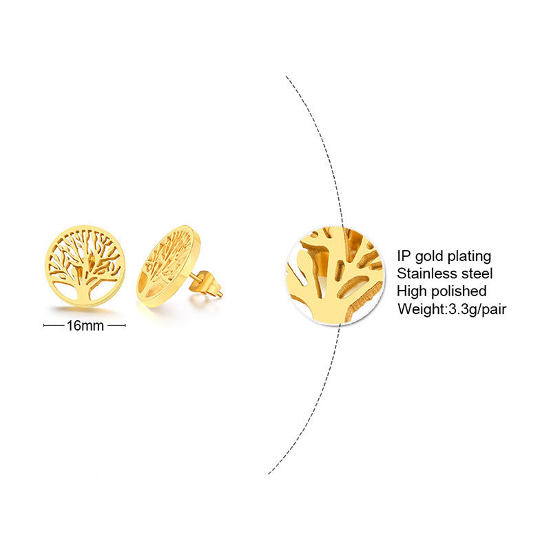 Earrings Korean Tree of Life Earrings Gold Stainless Steel