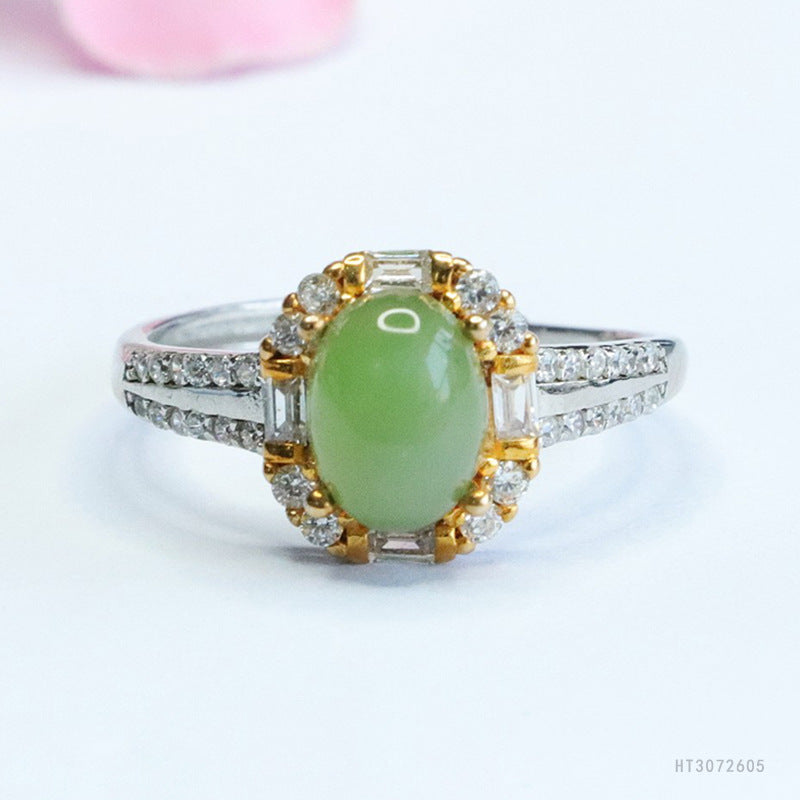 925 Sterling Silver Hetian Jasper Square Ring