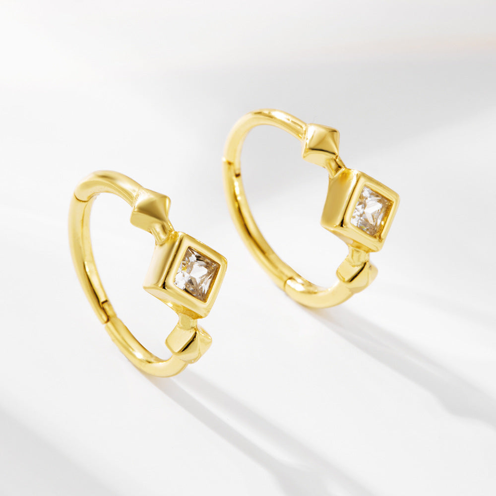S925 Sterling Silver Zircon Earrings And Square Zircon Earrings, Ear Buckles, Advanced Sense
