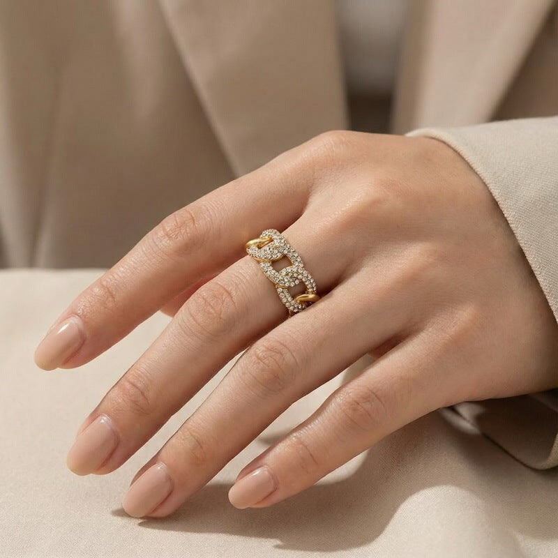 Style Full Zircon Wide Version Neutral Wind Ring Hollow Woven Men's